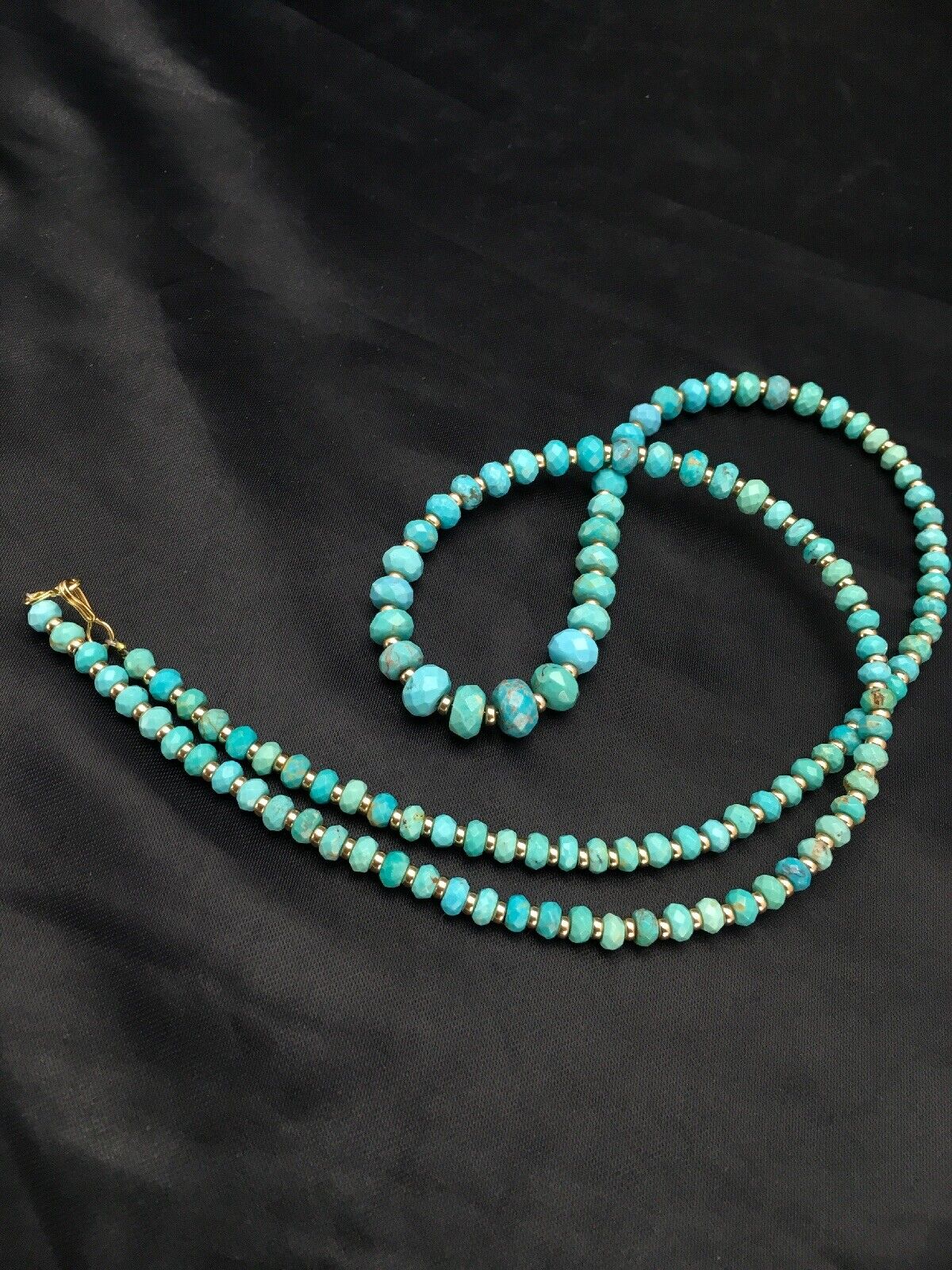Navajo Faceted Blue Turquoise Necklace | Gold Filled Beads | Authentic Native American | 24" | 2908