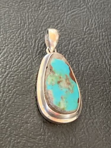 Navajo Blue Bisbee Turquoise Pendant | Sterling Silver | 1.5" | Authentic Native American Handmade | 1629