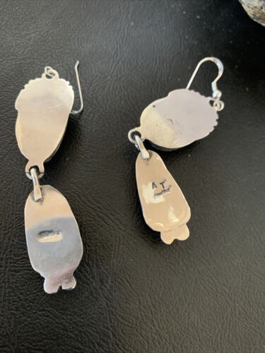 White Buffalo Turquoise Dangle Earrings | Sterling Silver | 2.5" | Authentic Native American Handmade | 12156