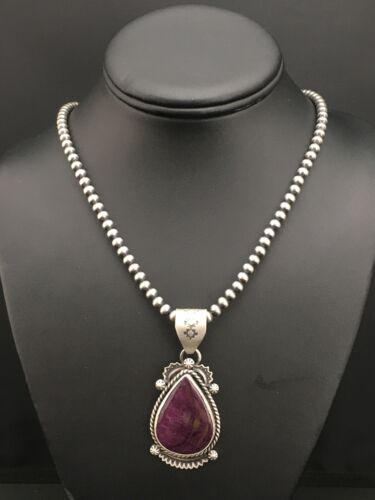 Navajo Purple Spiny Oyster Pendant with Pearls | Sterling Silver Necklace | Authentic Native American Handmade | 4874 - Masha USA