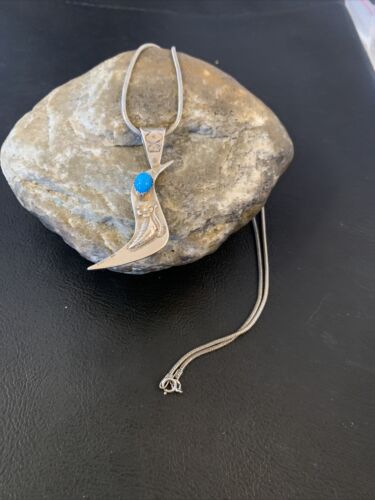 Navajo Old Pawn Bird Sterling Silver Kingman Turquoise Pendant Necklace | 16" Chain | 1185