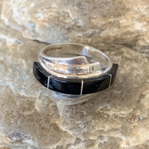 Native American Handmade Navajo Black Onyx Inlay Band Ring | Sz 6.5 | 12466