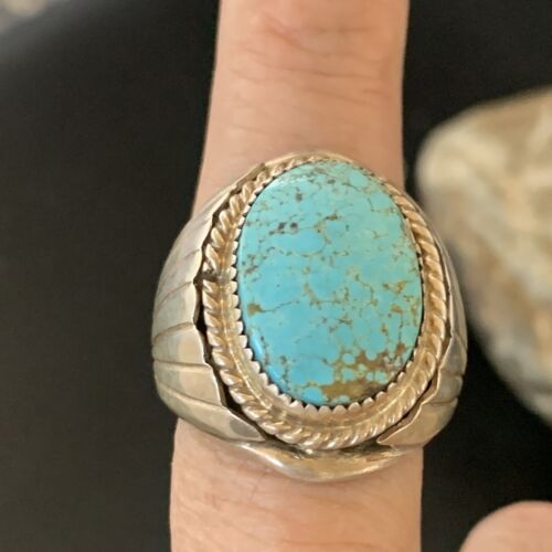 Navajo Blue Kingman Turquoise Ring | Sterling Silver | Sz 8.5 | Authentic Native American Handmade | 11938