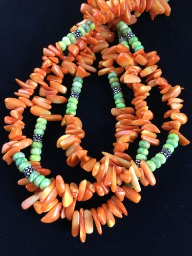 Navajo Pearls 3-Strand Necklace | Sterling Silver Orange Coral | 19" | Authentic Native American Handmade | 10042