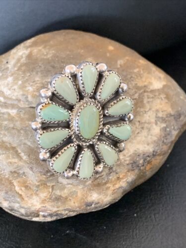 Navajo Green Turquoise Cluster Ring | Authentic Native American Sterling Silver | Multi-Stone | Sz 7.5 | 12190