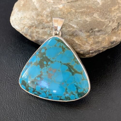 Navajo Men's Pendant | Sterling Silver Spiderweb Turquoise | 2" | Authentic Native American Handmade | 10750