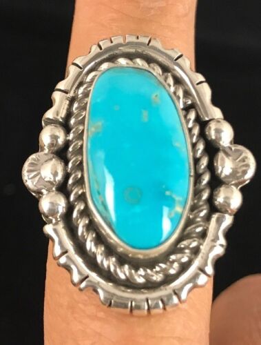 Navajo Kingman Turquoise Ring | Sterling Silver | Sz 8 | Authentic Native American Handmade | Yazzie | 8130