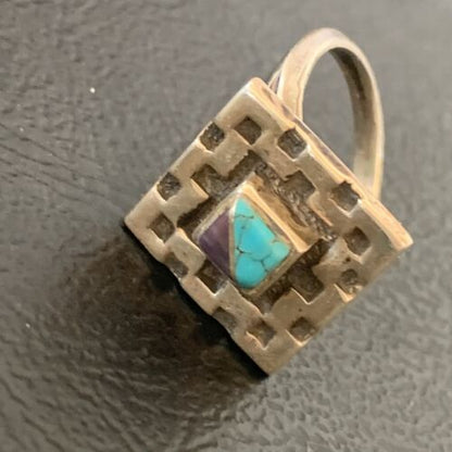Native American Women's Navajo Blue Turquoise Sugilite Inlay Ring | Sz 6 | 11281