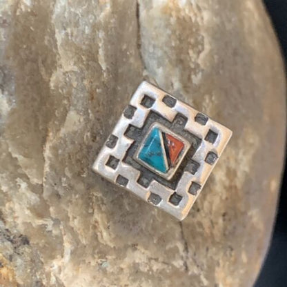 Navajo Blue Turquoise Spiny Oyster Inlay Ring | Sz 7 | Authentic Native American Handmade | 13170