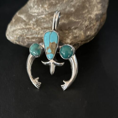 Navajo Sterling Silver Blue #8 Turquoise Naja Pendant | Authentic Native American Handmade | 14674