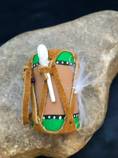 Handmade Leather Drum Car Charm | 2" Mirror Dangler | Miniature Model | 8932