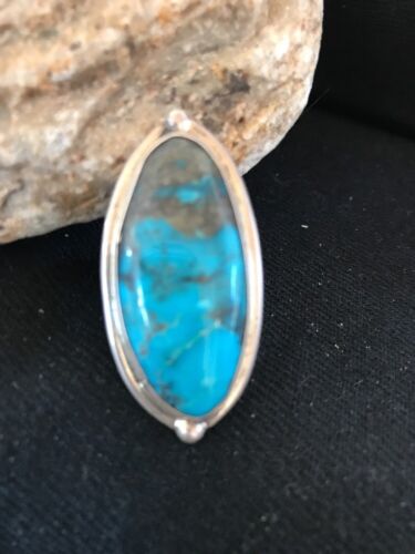 Navajo Blue Turquoise Ring | Sterling Silver | Adjustable | Authentic Native American Handmade | 10210