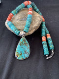 Navajo Pearls Spiderweb Spiny Oyster Turquoise Sterling Silver Necklace Pendant | Authentic Native American Handmade | 20"