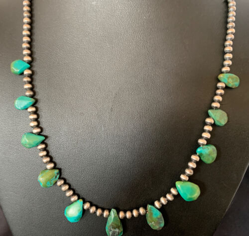 Navajo Green Turquoise Necklace | Sterling Silver | 19" | Authentic Native American Handmade | 12917