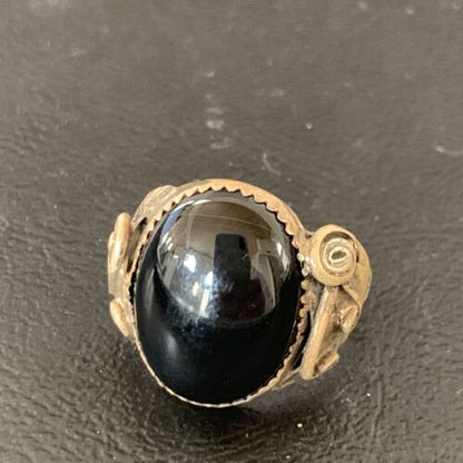 Native American Old Pawn Navajo Black Onyx Ring | Sterling Silver | Sz 9.5 | 11951 - Masha USA