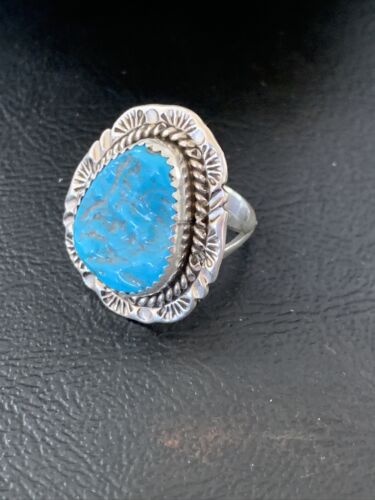 Southwestern Navajo Blue Kingman Turquoise Ring | Sterling Silver | Sz 8 | 12211