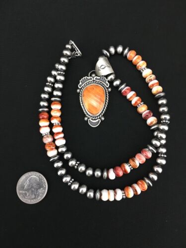 Southwestern Orange Spiny Oyster Necklace | Sterling Silver Pendant | 22" | 1241