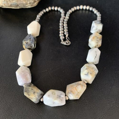 Navajo White Opal Bead Necklace | Sterling Silver | 20mm | 21" | Authentic Native American Handmade | 13982
