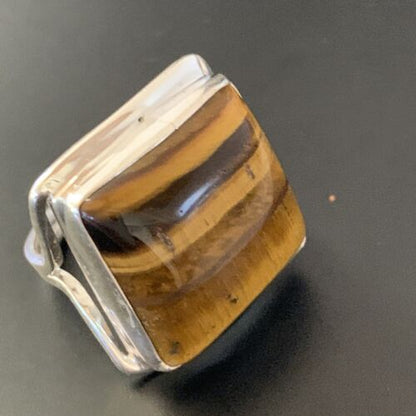 Native American Square Tigers Eye Ring | Sterling Silver | Sz 7 | 11433 - Masha USA