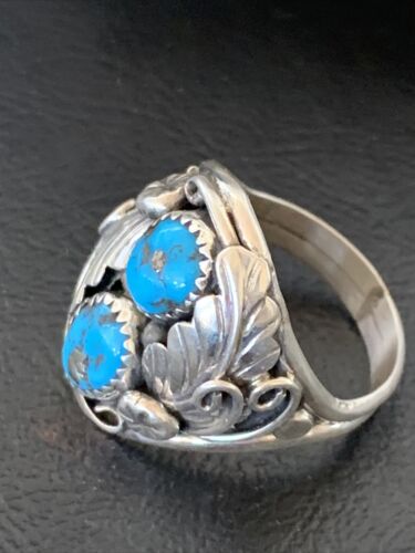 Navajo Blue Kingman Turquoise Feather Ring | Authentic Native American Sterling Silver | Multi-Stone | Sz 10.5 | 12219