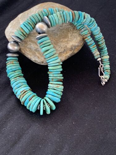 Navajo Sterling Silver Graduated Blue Green Turquoise Necklace | Authentic Native American | 24" | 248