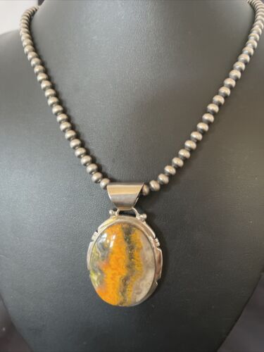 Navajo Pearls Sterling Silver Bumblebee Jasper Necklace Pendant | 18" | Handmade Southwestern Jewelry | 10550