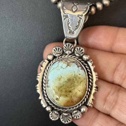 Navajo Blue Golden Hills Pendant Necklace | Sterling Silver | Authentic Native American Handmade | 14350