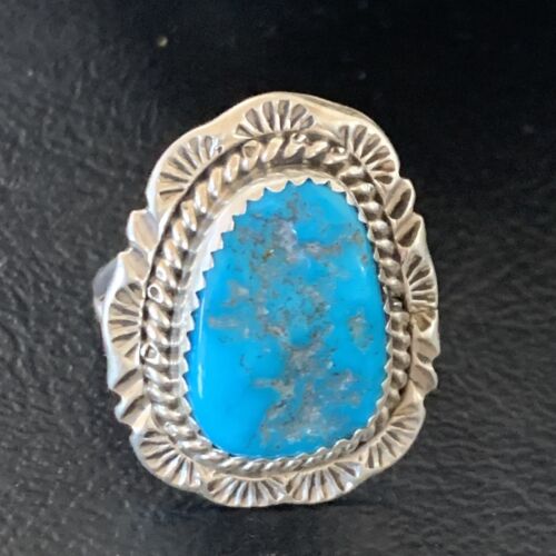 Navajo Blue Kingman Turquoise Ring | Sterling Silver | Sz 8.5 | Authentic Native American Handmade | 12961