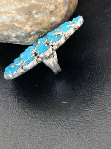 Navajo Kingman Turquoise Cluster Ring | Authentic Native American Sterling Silver | Multi-Stone | Sz 7 | 12227
