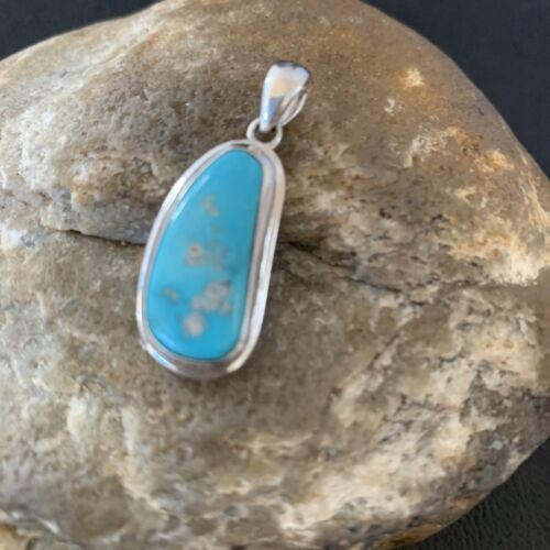 Navajo Blue Bisbee Turquoise Pendant | Sterling Silver | 1" | Authentic Native American Handmade | 1627