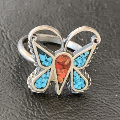 Navajo Women's Butterfly Turquoise Ring | Sterling Silver Inlay | Sz 5 | Authentic Native American | 10891