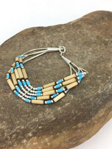 Multi-Color Turquoise Shell Liquid Heishi Bracelet | Sterling Silver | 7" | Authentic Native American Handmade | 13594