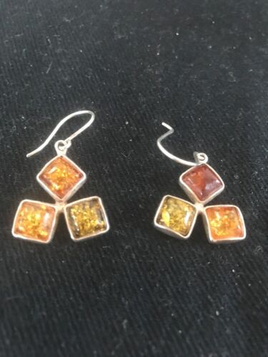 Southwestern Navajo Gold Amber Earrings | Sterling Silver Handmade | 1" | 13105