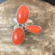 Navajo Red Coral Multi-Stone Ring | Authentic Native American Sterling Silver | Multi-Stone | Sz 7.5 | 14214