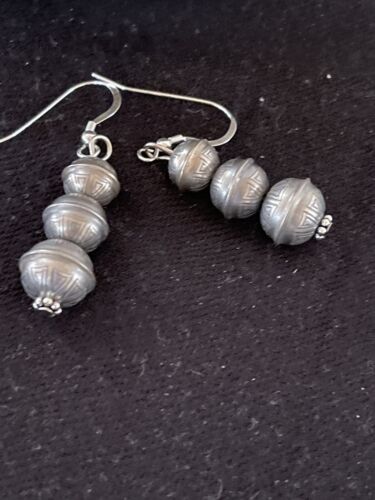 Native American Navajo Pearls Bead Earrings | Sterling Silver | Authentic Handmade | 1347