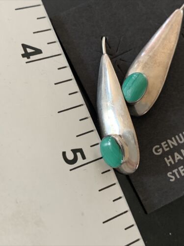 Southwestern Navajo Dangle Earrings | Sterling Silver Green Malachite | Authentic Native American Handmade | 13067