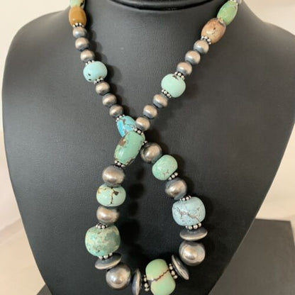 Authentic Native American Navajo Pearls Necklace | Sterling Silver Dry Creek Turquoise Beads | 21" | 01385