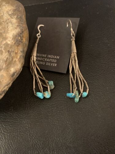 Old Pawn Liquid Silver Heishi Dangle Earrings | Turquoise Sterling | 2" | 13035