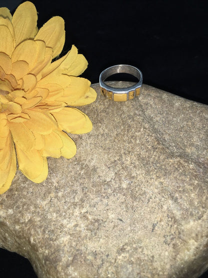 Navajo Yellow Turquoise Inlay Ring | Sterling Silver | Sz 11.5 | Authentic Native American Handmade | 1732