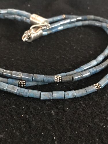 Native American Denim Lapis 3 Strand Necklace | Navajo Sterling Silver | 8472