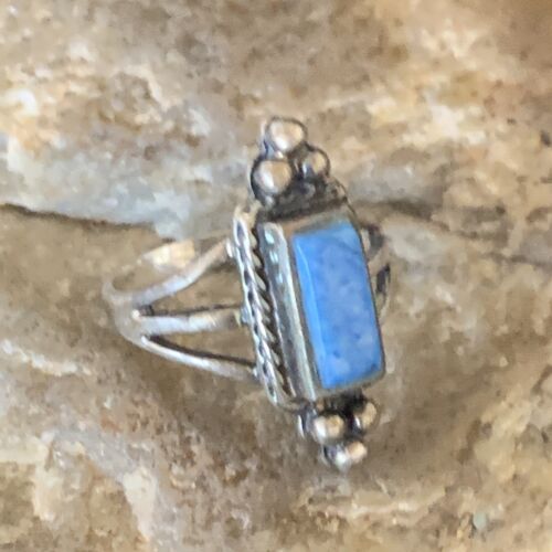 Women's Adjustable Navajo Denim Lapis Ring | Sterling Silver | Sz 5 | Authentic Native American Handmade | 12452