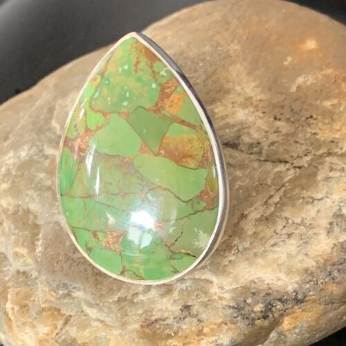 Adjustable Navajo Green Mojave Turquoise Ring | Sterling Silver | Sz 8 | 11722