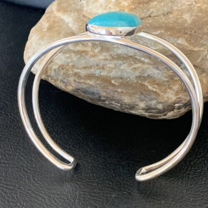Minimalist Women's Cuff Bracelet | Sterling Silver | Blue Kingman Turquoise | 12866