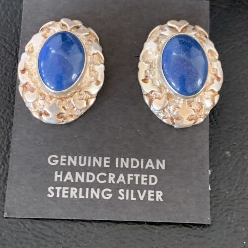 Native American Women's Blue Lapis Nugget Earrings | Sterling Silver | 13017