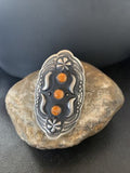 Navajo Orange Spiny Oyster Multi-Stone Ring | Authentic Native American Sterling Silver | Sz 10 Adj | 11658