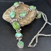 Navajo Sonoran Gold Turquoise Lariat Necklace | Sterling Silver | Native American Handmade | 14406