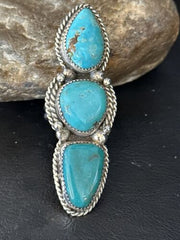 Navajo Blue Kingman Turquoise Multi-Stone Ring | Authentic Native American Sterling Silver | Sz 11 | 14497