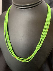 Native American Green Gaspeite Rice Heishi Necklace | 5 Strand | Sterling Silver | 20" | 12928