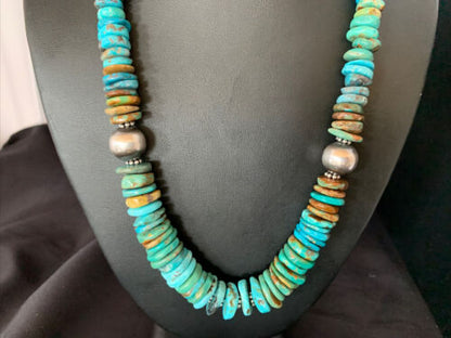 Navajo Blue Green Turquoise Necklace | Sterling Silver | Authentic Native American | 20" | 13377