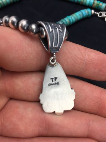 Navajo Blue Turquoise Pendant Necklace | Sterling Silver | Authentic Native American Handmade | 2641 - Masha USA